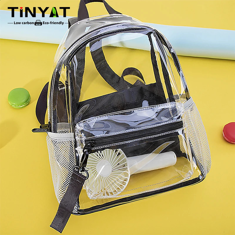 TINYAT Ita Bags Clear Transparent Backpacks for Women Fashionable and Waterproof School Bags Ideal for Sports and Concerts 250314