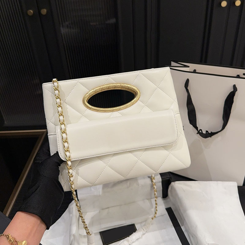 Women Designer Clutch Bag Crossbody Tote Carved Gold Metal Hardware Quilted Leather Matelasse Chain Lambskin Medium Square Shoulder Handbags with Handle 24x19cm