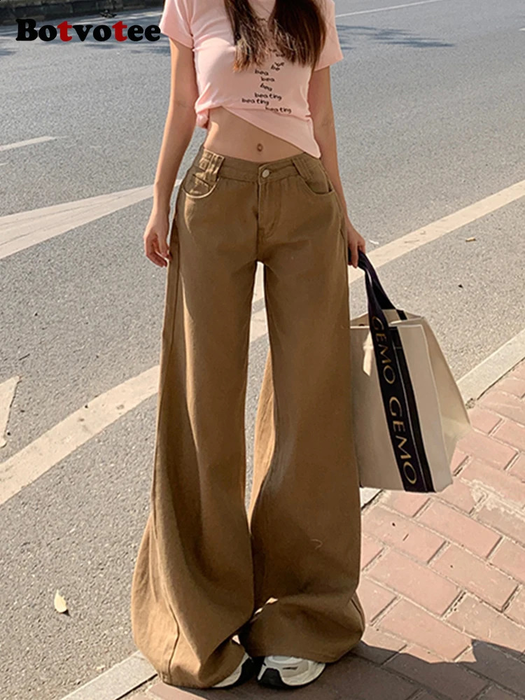 Botvotee Baggy Jeans Women Khaki Loose Boyfriend Style 90s Korean Fashion Streetwear Oversized High Waisted 250318