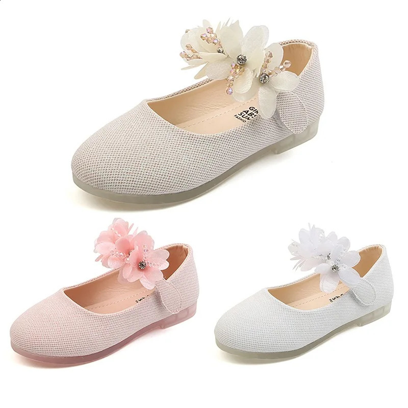 Childrens leather shoes beautiful flower princess girls party dance childrens retro classic dress soft flat 250319