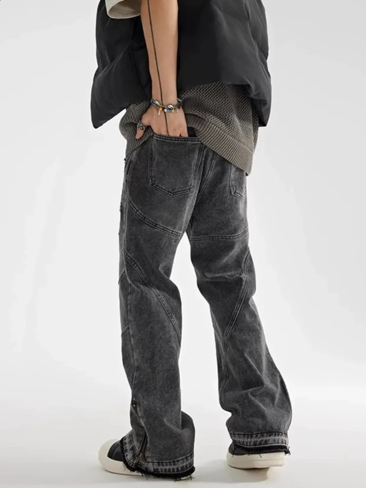 Cyber Y2K Streetwear Wrinkled Pocket Jeans Mens 90s Retro Clothing Ankle Zipper Hip Hop Cotton Pants 250317