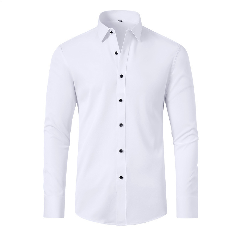 White Solid Mens Dress Shirt Long Sleeve Fashion Contrast Cuff and Collar Men Clothing Social Shirts and Blouse 250214