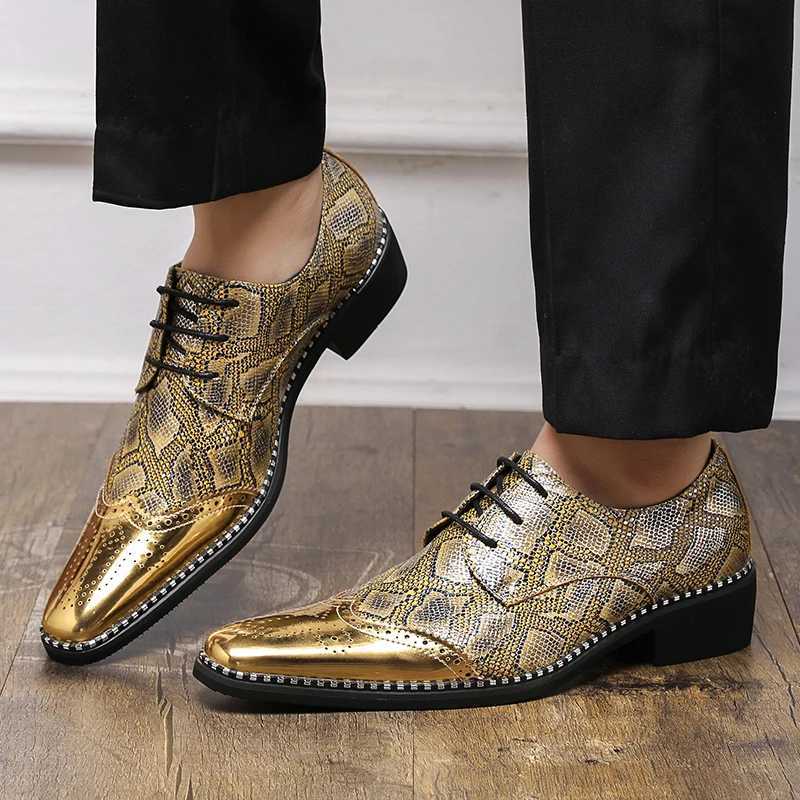 Designer Mens Golden Sier Snake Leather Patent Leather Casual Brogues Shoes Official Wedding Dress Home Shoes Zapatos HombreXJ250319