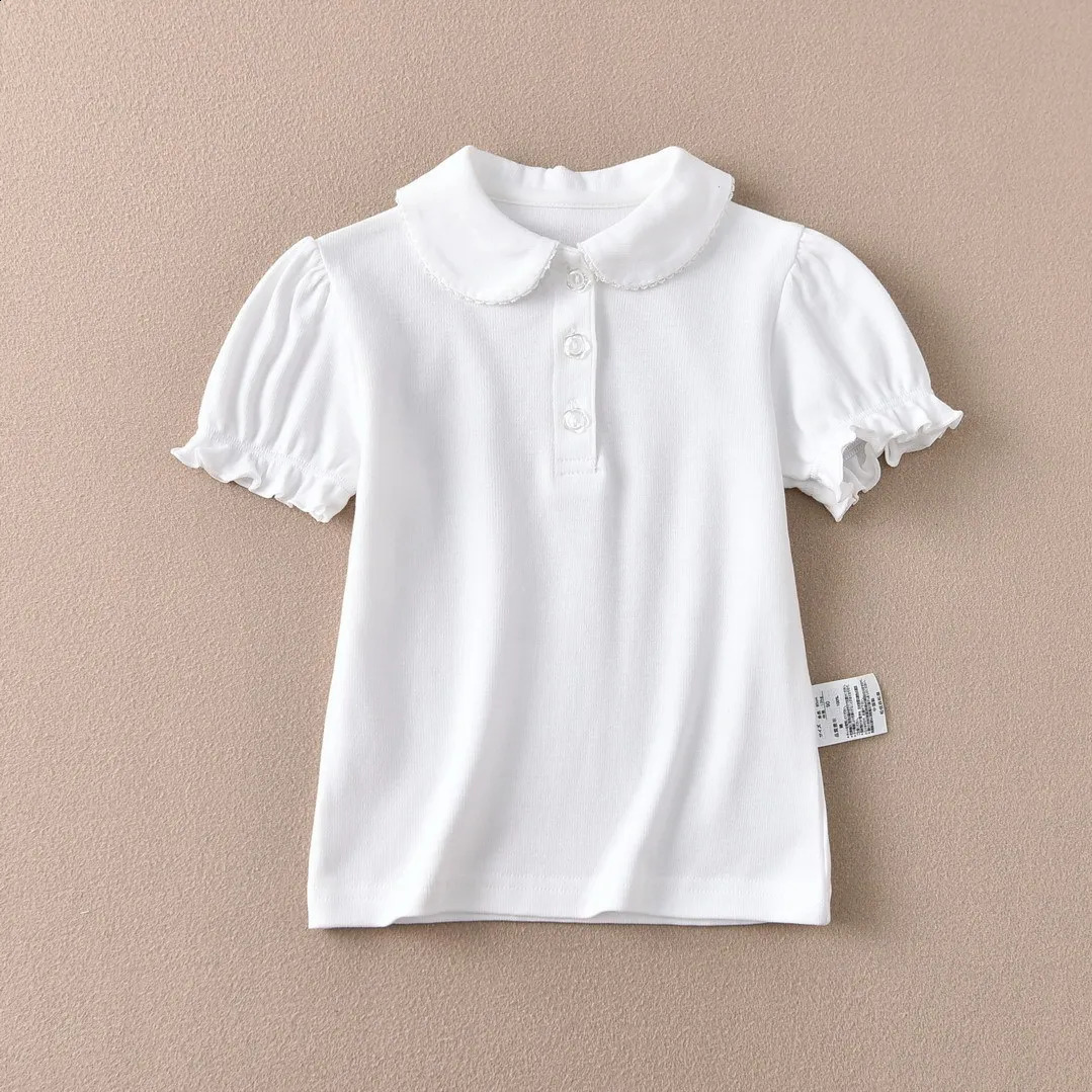 Girls Cotton Polo Shirt Children White Short-sleeved T-shirt Loose Breathable Size 90-170 250319