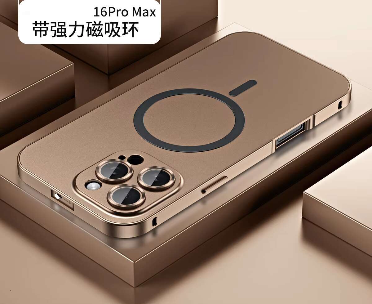 Aluminum Alloy Magnetic Wireless Charging Phone Case for iPhone 16 15 Pro Max Desert Titanium Shockproof Metal Frame Cover