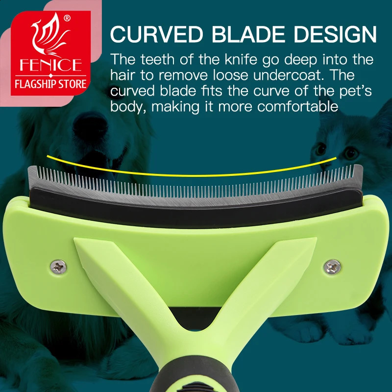 Fenice selfcleaning curved wire brush used for dogs cats hair removal massage pet comb beauty products 250318