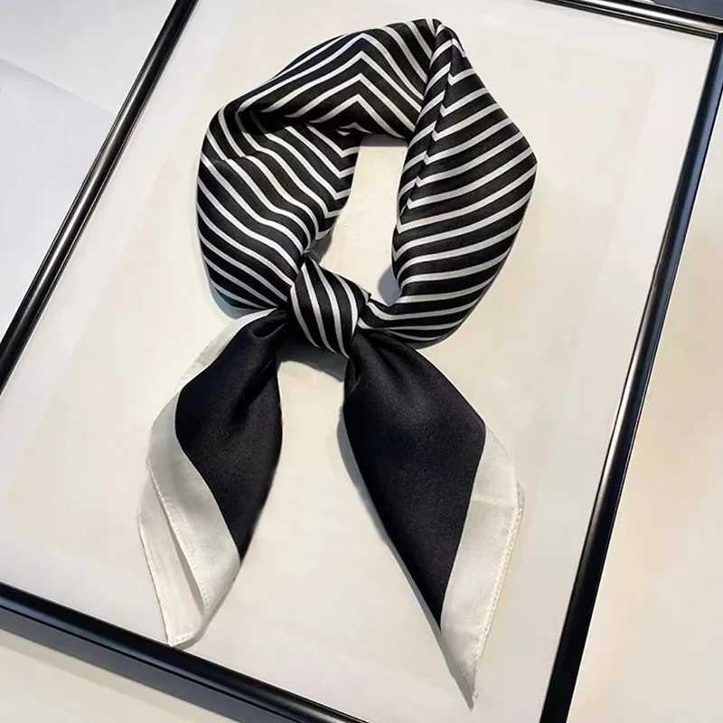 Luxury silk scarf with black and white striped packaging suitable for warm Mtifunction silk touch collar X250319