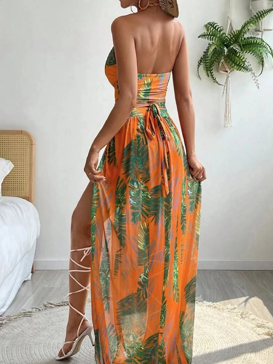 Halter Cross Bikini Hollow Swimsuit Beach Dress 3 Piece Sexy Swimwear Women Bathing Suit Padded Beachwear Swimming Summer 250319