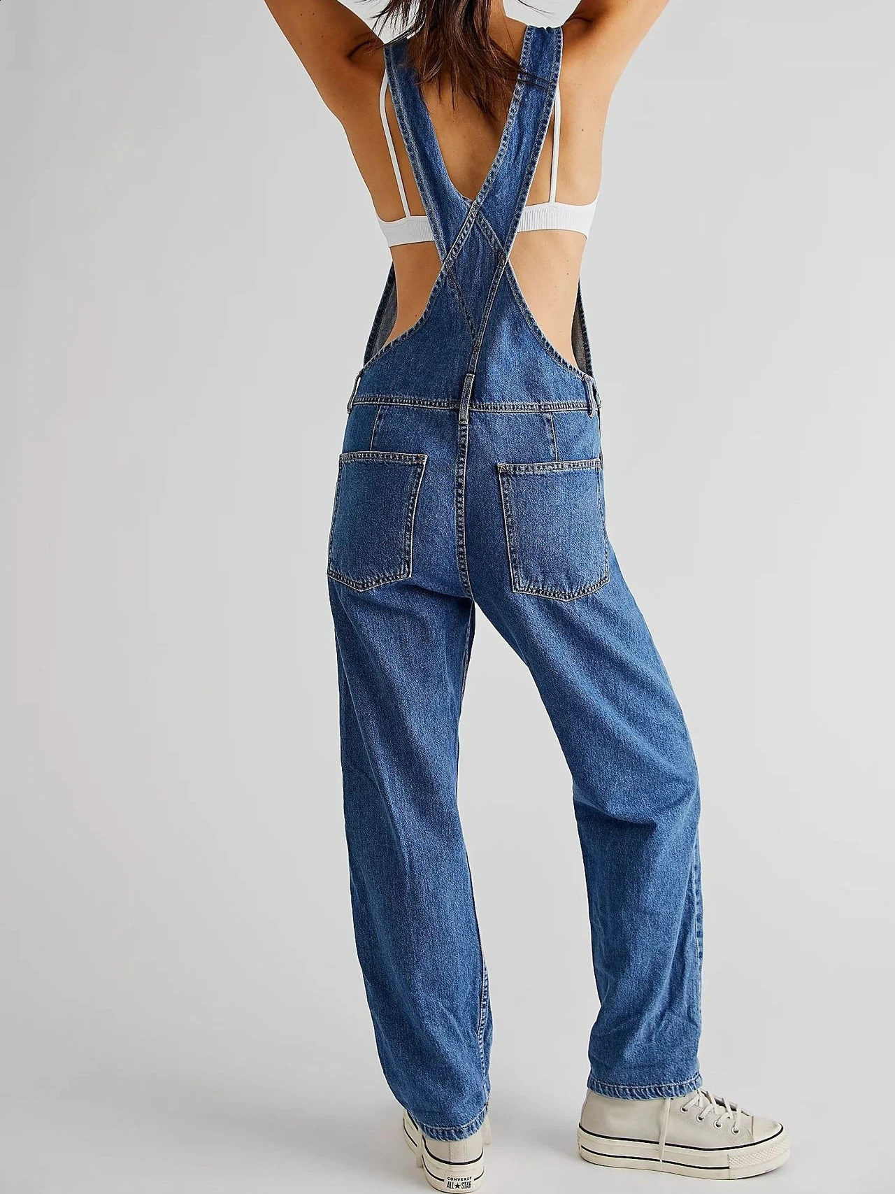 Blue Denim Overalls Jumpsuit Rompers Women Belted Hole Hollow Out E-girl Casual Work Pants Y2k Jeans Long Pants Streetwear 250319