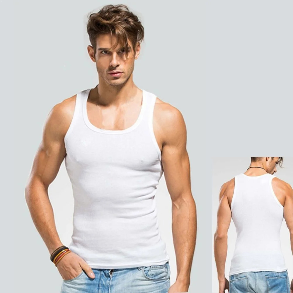 Summer Plus Size Male Clothes Tank Tops 100% Pure Cotton Sleeveless Fitness T-shirt Elastic Bodybuilding Vest For Men Women 250319