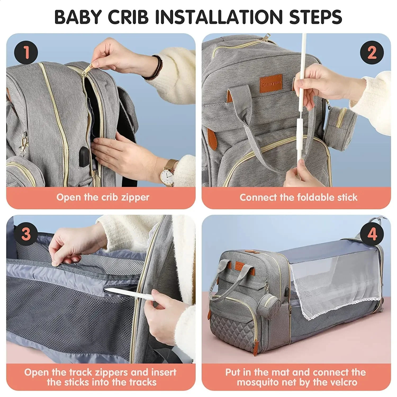3 In 1 Diaper Bag Backpack Foldable Baby Bed Waterproof Travel Bag with USB Charge Diaper Bag Backpack with Changing Bed 3 types 250319