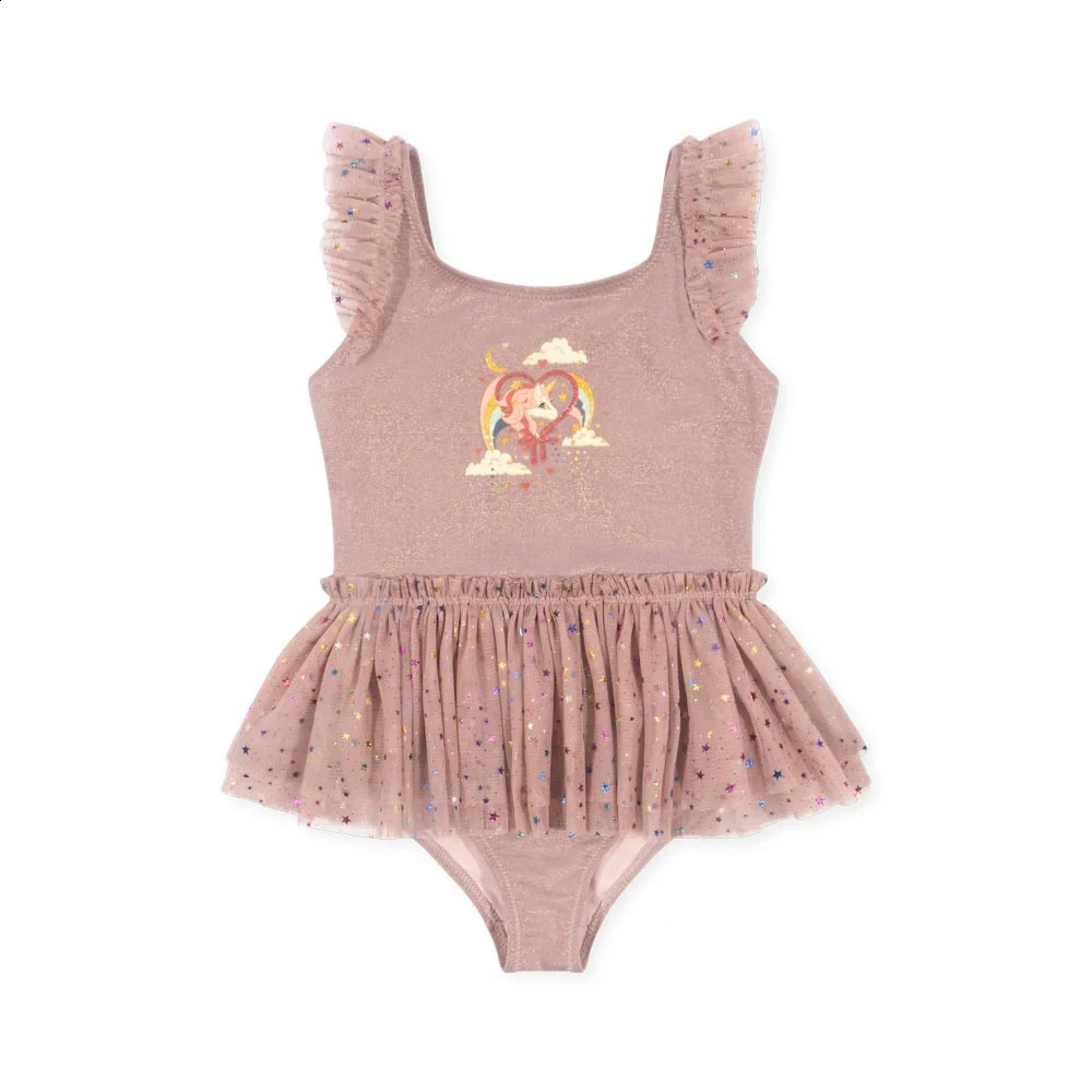 Kids Swimsuit 25 Summer Girls One-piece Swimwear Kids Long Sleeve Swimsuit Girls Long Sleeve Ruffles Beach Vacation Clothes 250319