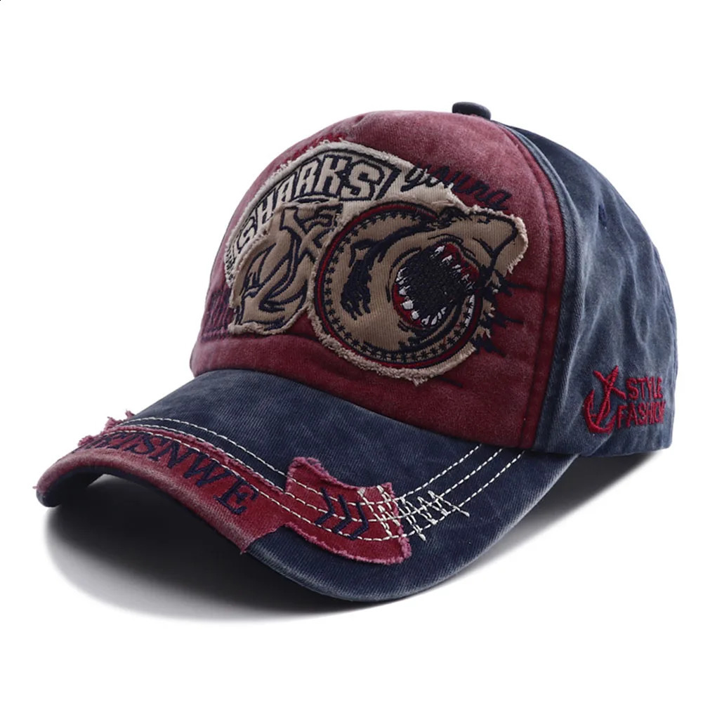 er Vintage Shark Hat Embroidery Baseball Cap Casquette Homme Hip Hop Casual Visor Hats for Women Men 250304