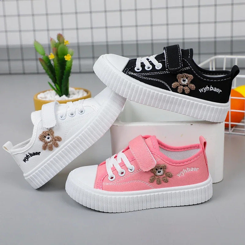 Childrens Canvas Shoes Spring Autumn White Embroidery Cartoon Boys and Girls Single Shoes Pink Soft Non-slip Kids Casual Shoes 250319