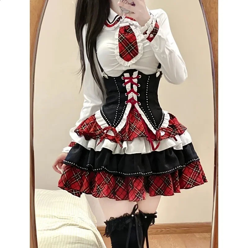 Lolita Retro Sweet Spicy Womens Belt Fit Colorful Blocked Bedding Cake Skin Fashion 3Piece Set 250318