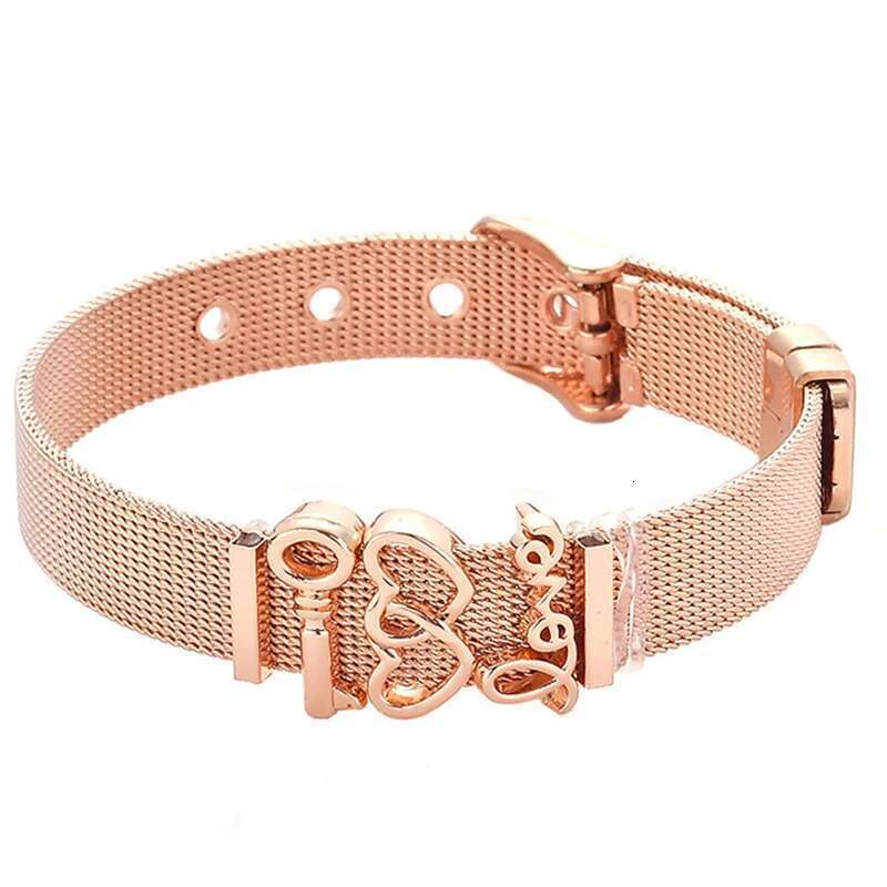 Fashion Ladies Stainless Steel Mesh Bracelets Crystal Love Key Kepper Adjustable Size Bracelets For Women Men Jewelry Gift