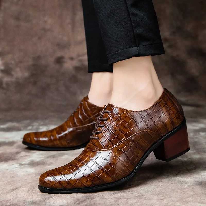 Luxury High Heel Shoes Men Classic Black Pointed to Dress Shoes For Men Wedding Formal Shoes Oxford Leather Social Shoes MaleXJ250319