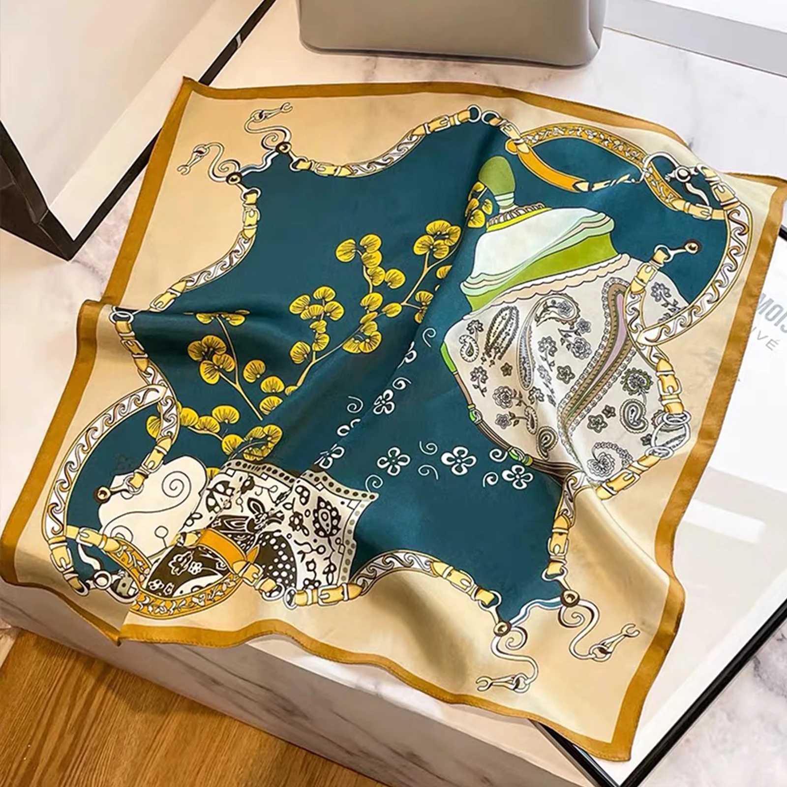 Luxury brand silk square plain scarf satin neck hair clip with soft work collar new headscarf Fem Foard X250319
