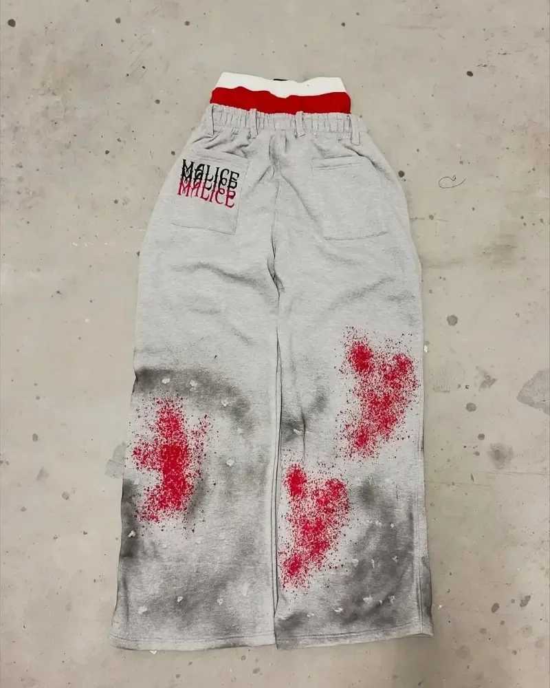 Men Street Stain Staining Hip Hop Fashion Double Waist Pants High waisted Jogger Drawstring Sweatpants Y2K Loose Cargo Trousers X250319