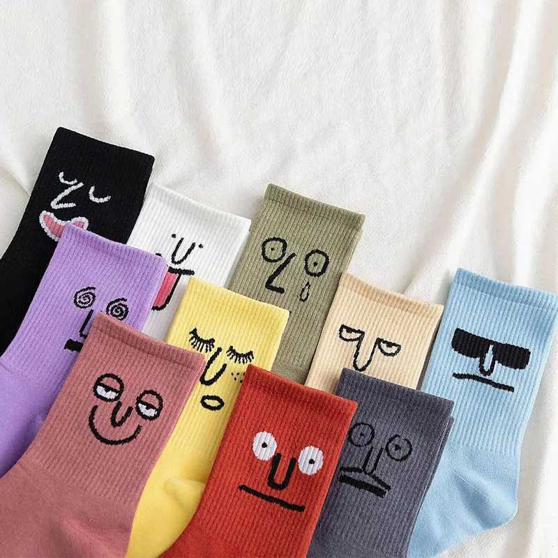 Korean Harajuku Colorful Fun Socks Womens Cotton Kawaii Expressing Fashion Art Facial Retro Street Clothing X250319