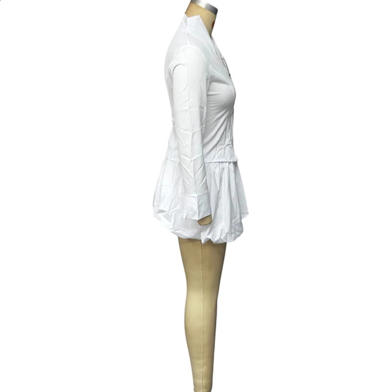 Wefads womens twopiece fashionable and sexy solid long sleeved Vneck zipper top mini Babao dress 250318