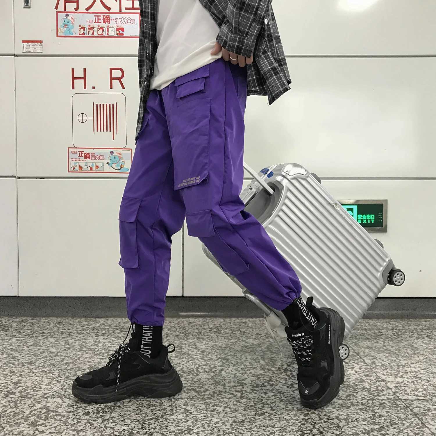 Fashion Men Streetwear Cargo Pants Mens Trousers Hip Hop Joggers Pockets Purple Men Woman Sweatpants Korean Ankle-Length Pants X250319