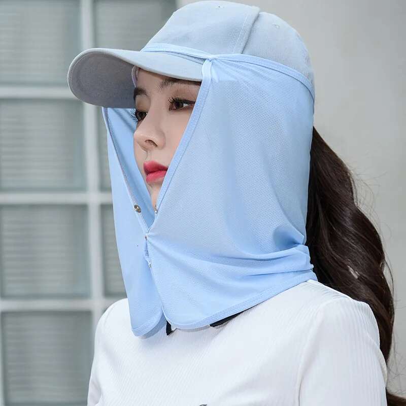 Sun Protection Hat Curtain Female Outdoor Climbing Riding Fishing Anti-Mosquito Anti-Uv Ice Silk Mask Cap Summer Hats For Women