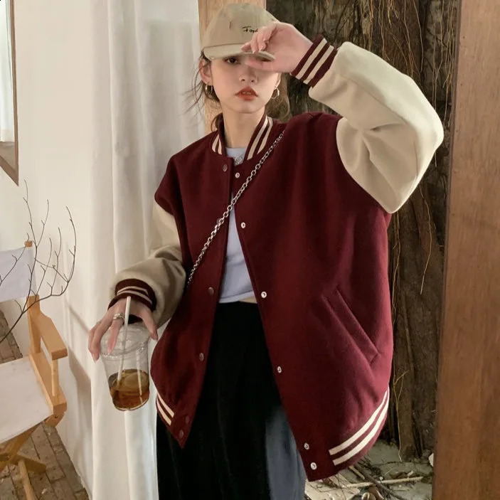 Autumn and Winter Korean Version of The Ins Baseball Uniform Collision Colour Couples Harajuku Wind Fried Street Jacket Jack 250317