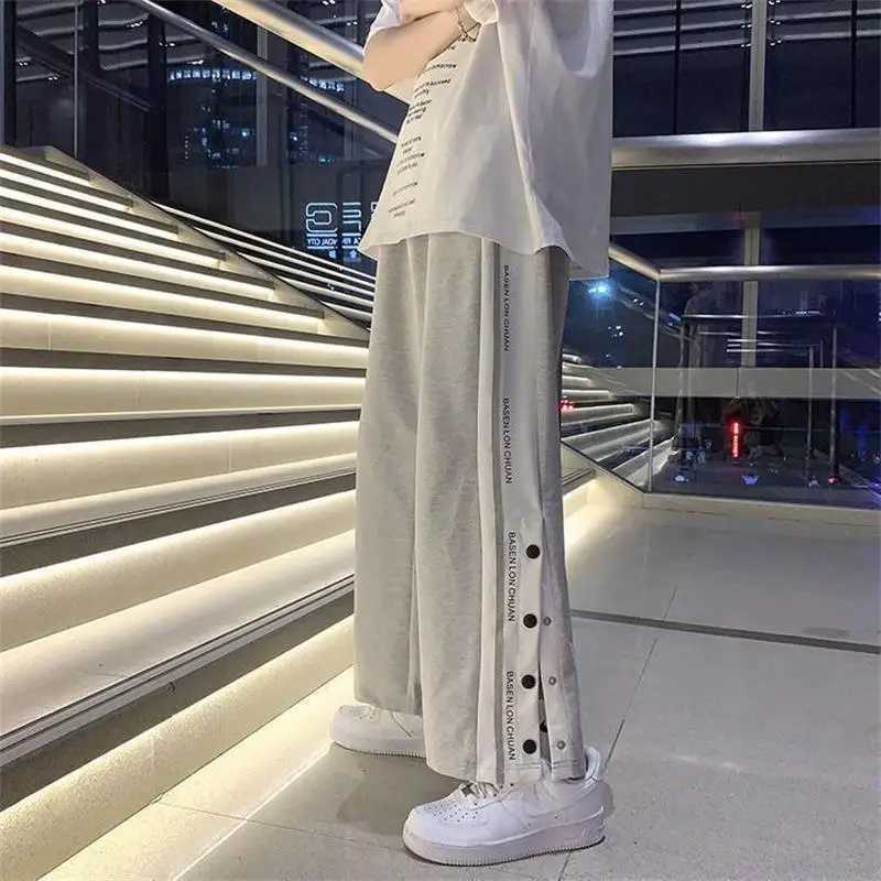 2023 Side Button Jogger Wide Leg Pants Men Trousers Y2k Korea Style Hip-Hop Streetwear Harajuku Loose Womens Baggy Sweatpants X250319
