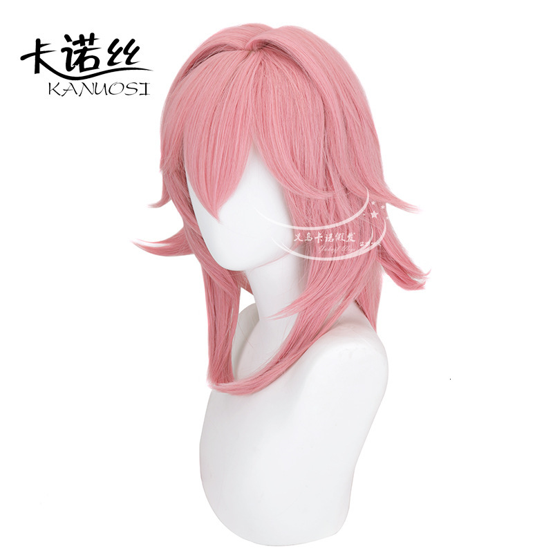 Genshin Impact Eight Fold Godson Cos Wife City Wig Imitation Scalp Both Sides Of The Curl Up Pink Long Straight Hair