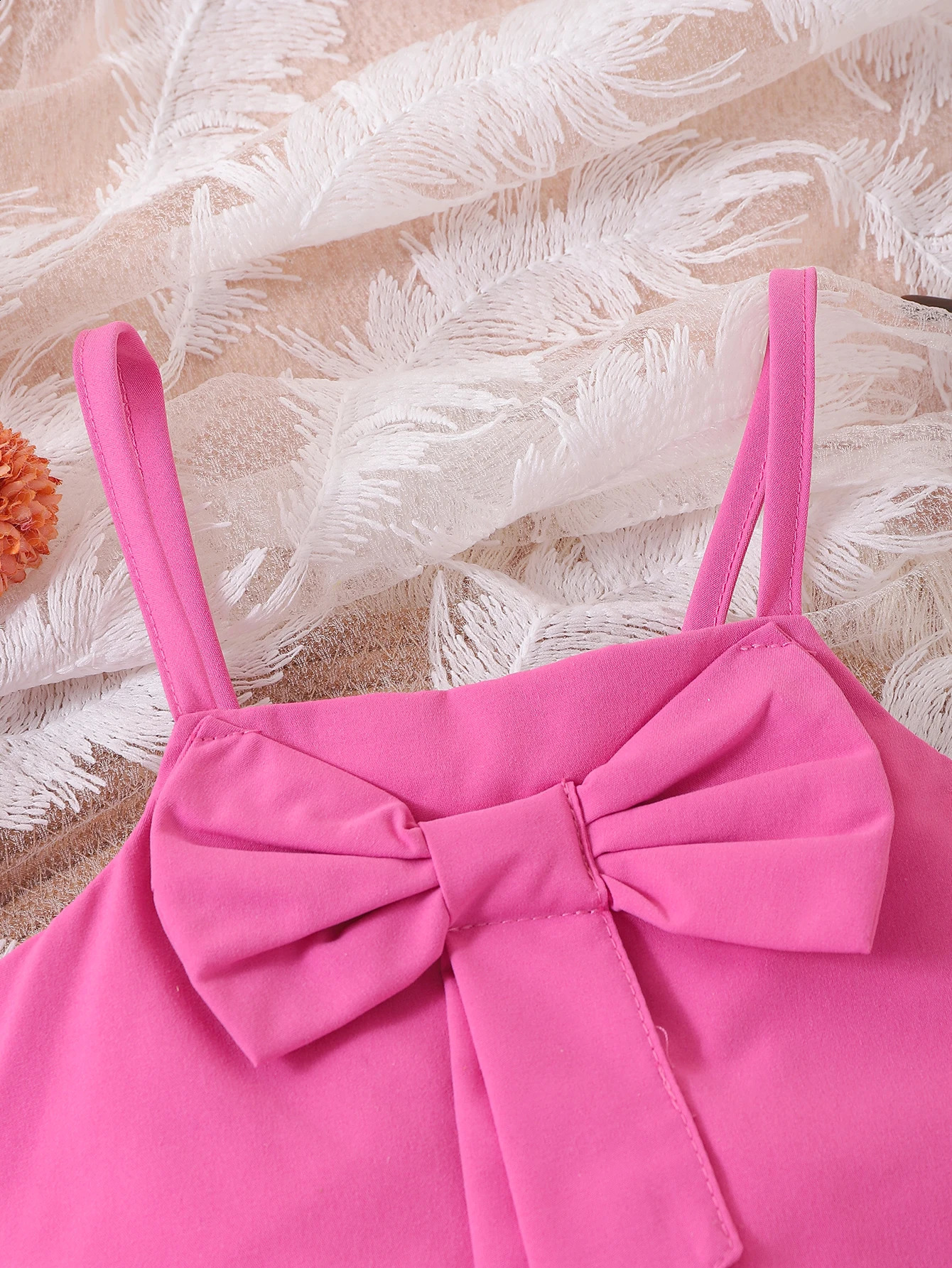 2PCS Summer Style Girls 2-7 Years Old Trendy And Comfortable Rose Red Bow Suspender Top Shorts Set 250319