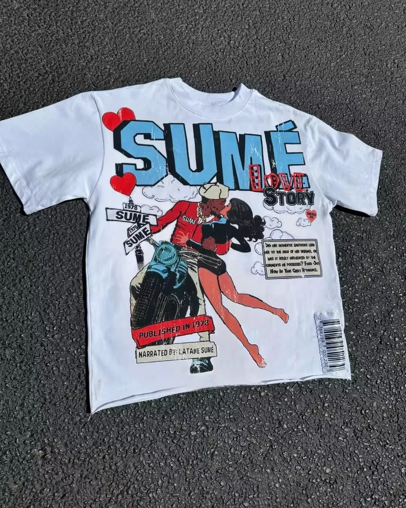 High Street Retro Fashion Anime Letter Print Mens T-shirt Y2k Gothic Harajuku Hip Hop Fashion Couple Casual Oversized Shirt 250317