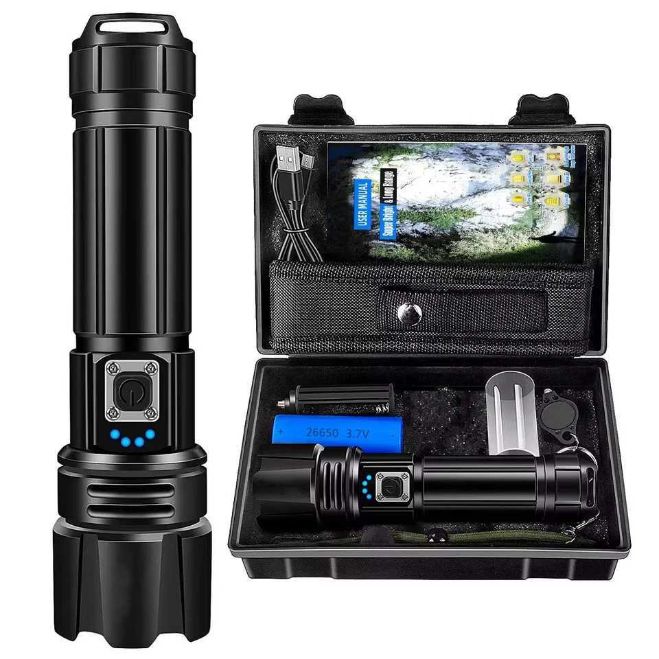 Rechargeable Flashlight d 950000 Lumen XHP70.2 Super Bright Flash Light High Powered Handheld Flashlights IP67 Waterproof W250319