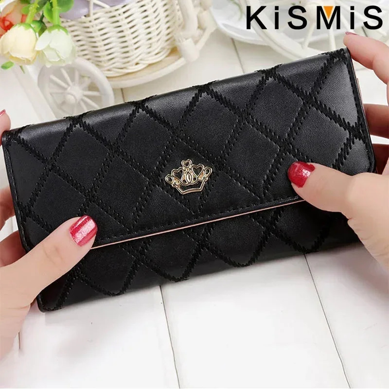 Womens Wallet Cute Pink Pocket Womens Wallet Plaid Pu Leather Long Wallet Buckle Phone Bag Coin Pocket 250318