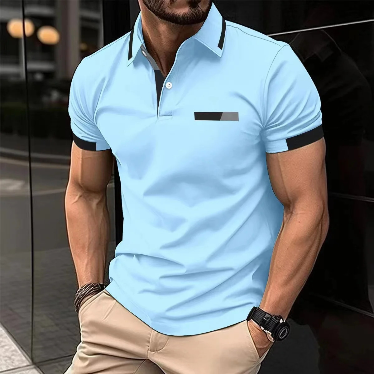 summer mens casual short-sleeved Polo shirt solid color lapel fashion business sports breathable T-shirt top 250319