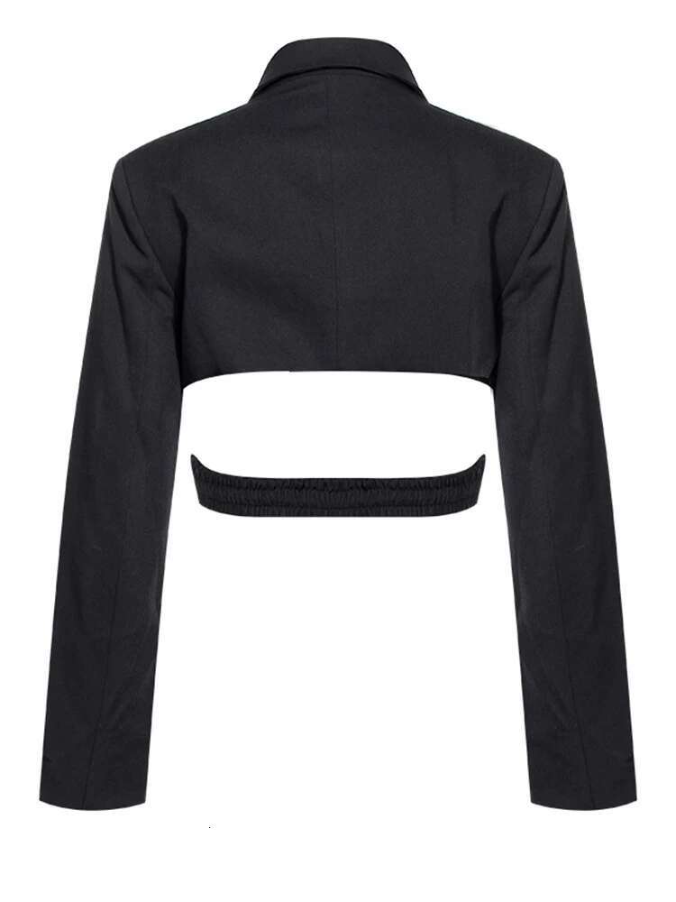 Women Black Cross Bandage Short Blazer New Lapel Long Sleeve Loose Fit Jacket Fashion Tide Spring Autumn 2025 1T126
