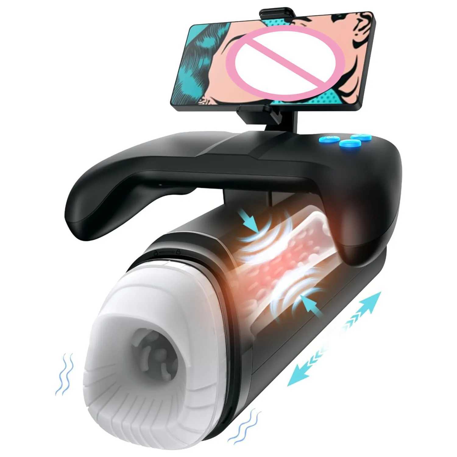 Automatic male stroke toy adult male sexual pleasure masturbator visual stimulation unique handle design control and phone holderXJ250319