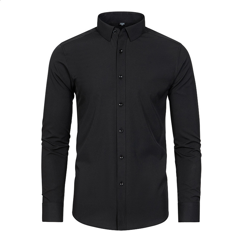 White Solid Mens Dress Shirt Long Sleeve Fashion Contrast Cuff and Collar Men Clothing Social Shirts and Blouse 250214