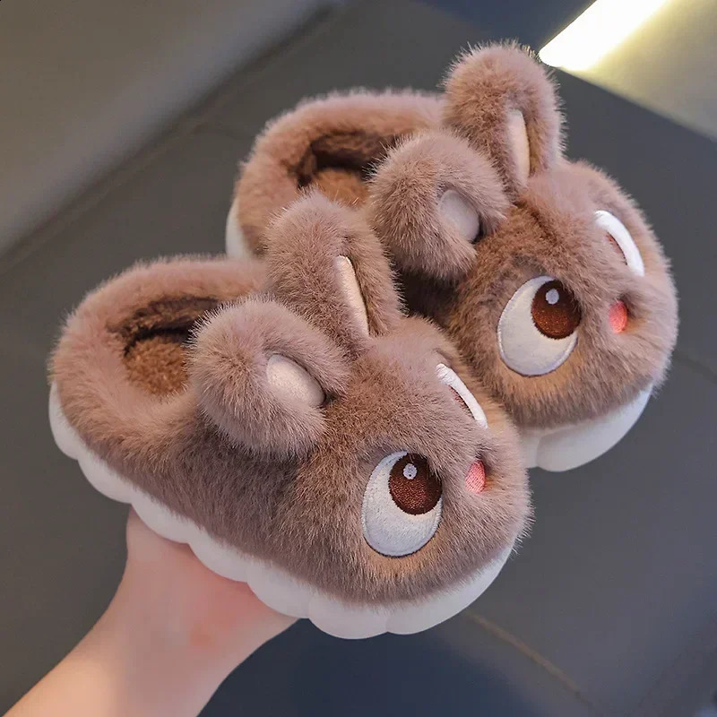 winter cute big eyed rabbit childrens waterproof warm non slip and fluffy slide suitable for girls boys children indoor cotton shoes 250318