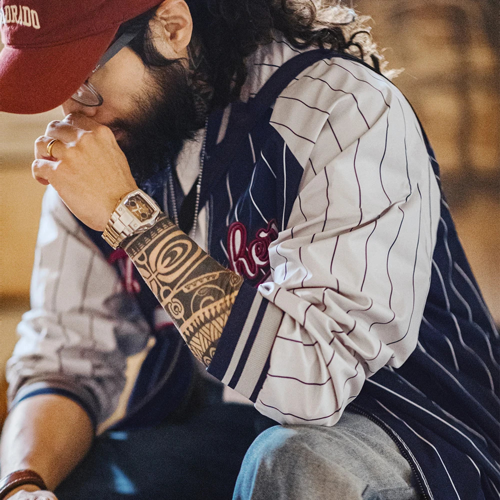 Made Vintage Striped Baseball Jacket Letter y Badge ns Colorblocking Casual Outerwear for Mens Spring 250317