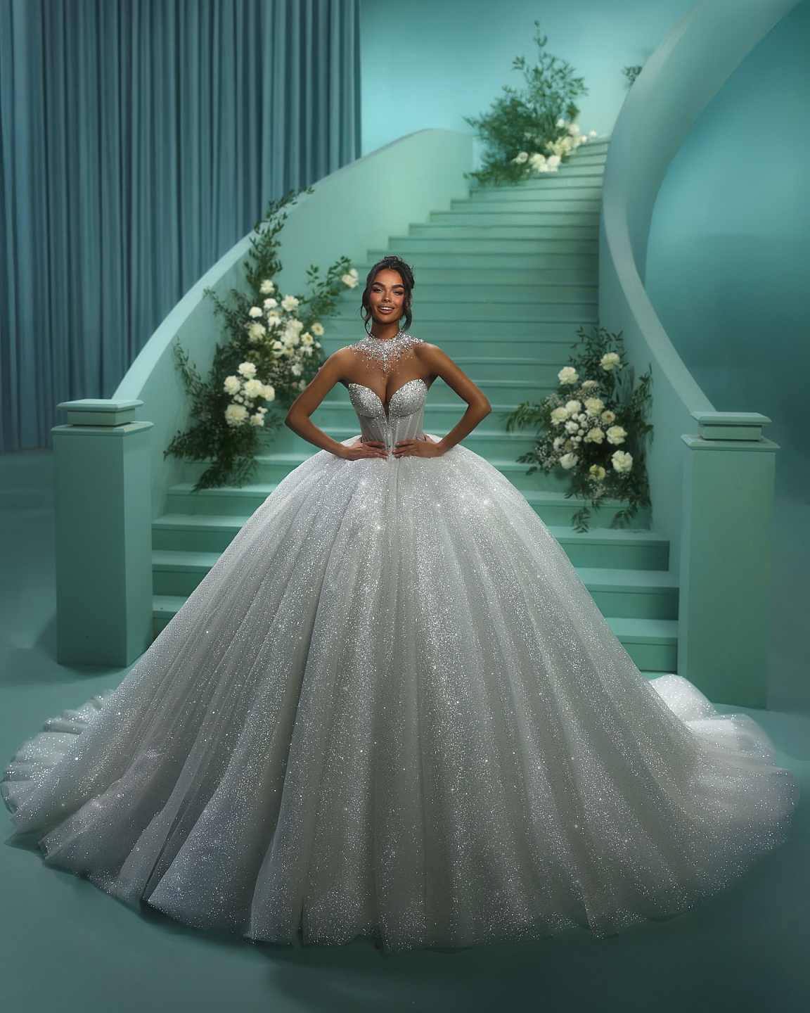 Exquisite Ball Gown Wedding Dresses With Sleeveless Tiered Lace Appliques Bling Sequins Bridal Gowns Elegant Luxury Dubai Custom Made Vestidos De Novi