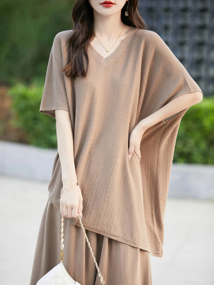 CAIXINGLE Summer Womens Short Sleeve Skirt Suit Fashionable Elegant Wool Skirt Irregular Trendy T-shirt 250318