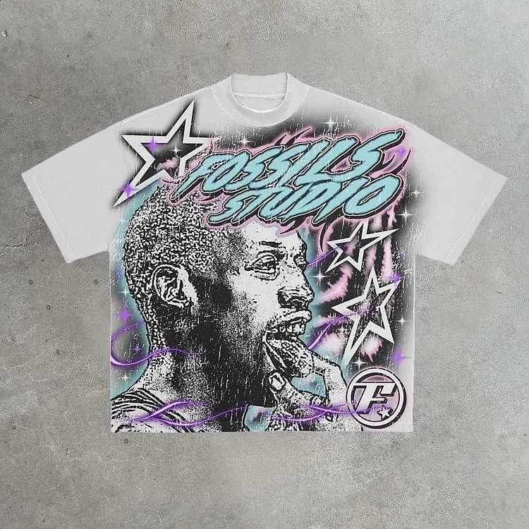 Retro basketball legend graphic cotton white short sleeved mens Y2K oversized Tshirt womens top 250318