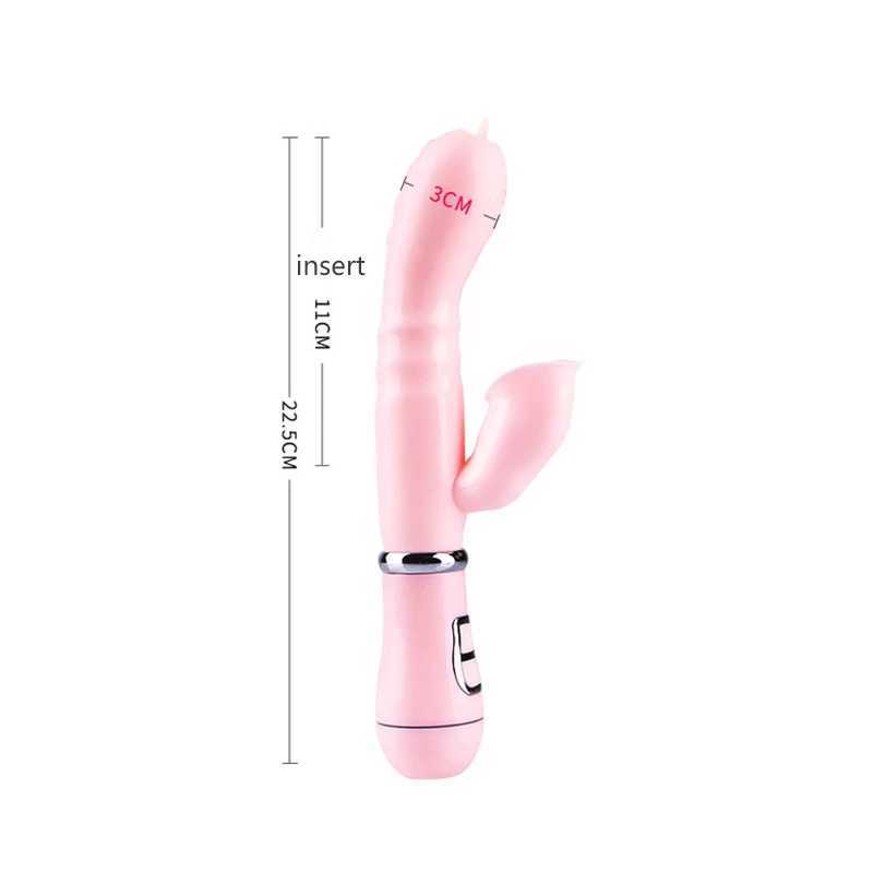 Fake penis rabbit vibrator tongue licking double stick masturbation clitoris vibrator female sex toy W250319