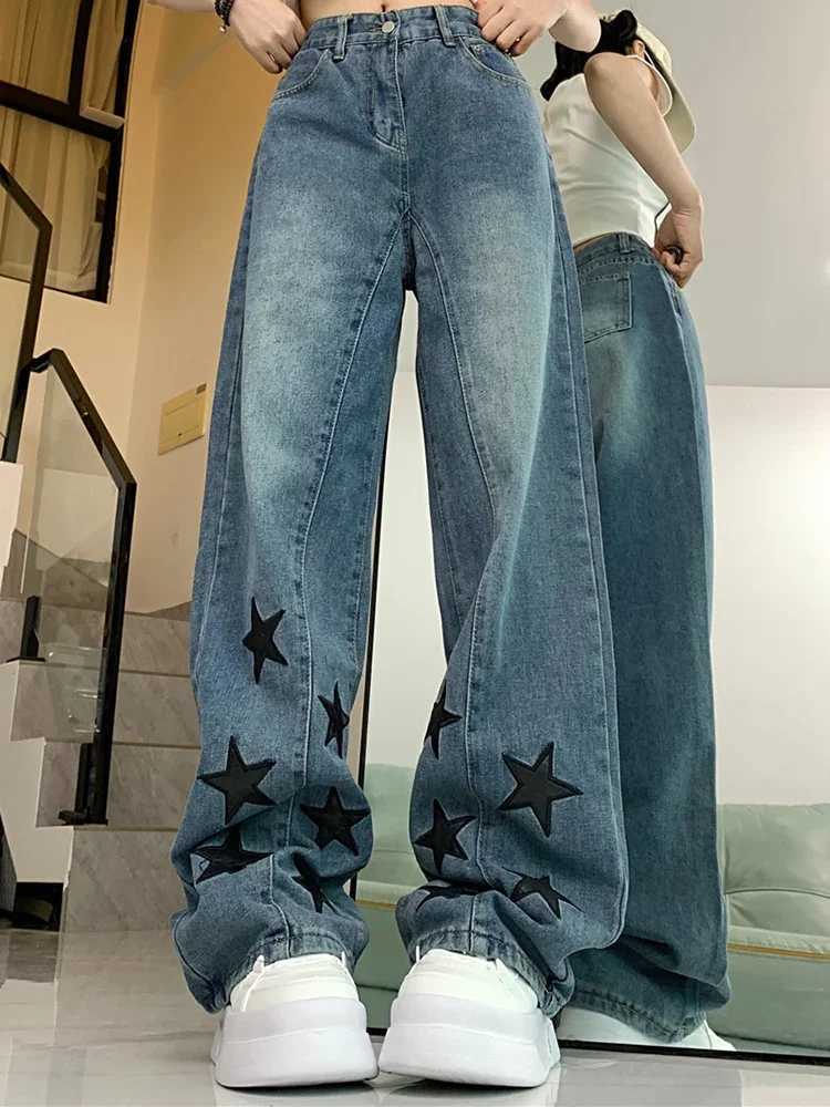 Woman Men American Retro Jeans High Waist Straight Wide Leg Denim Pants High Street Unisex Punk Washed Oversized Loose TrousersT250319