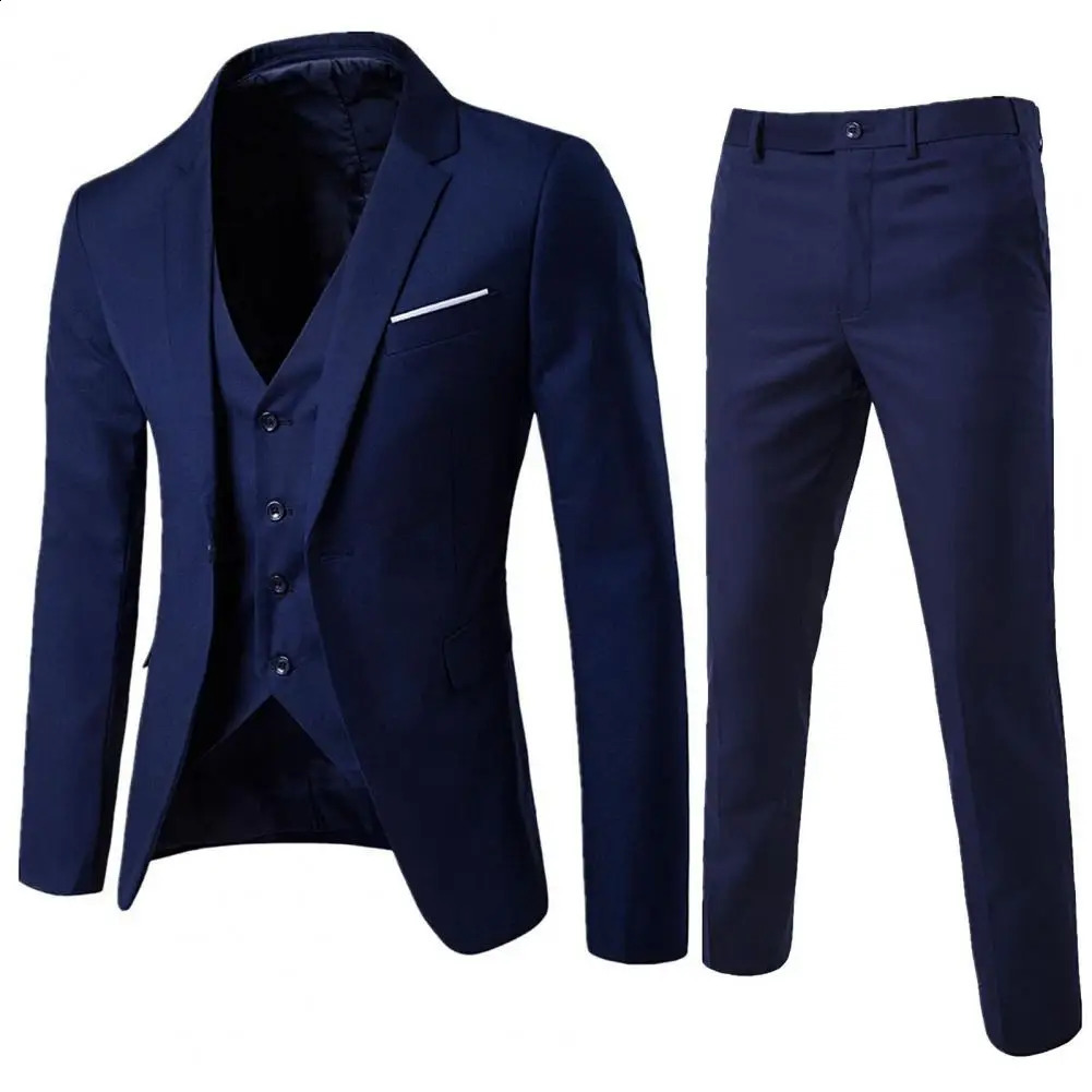 Korean Style Men Blazer Vest Pants Set Casual Business Buttons Cuff Trousers Suit Wedding Groom Formal 250311