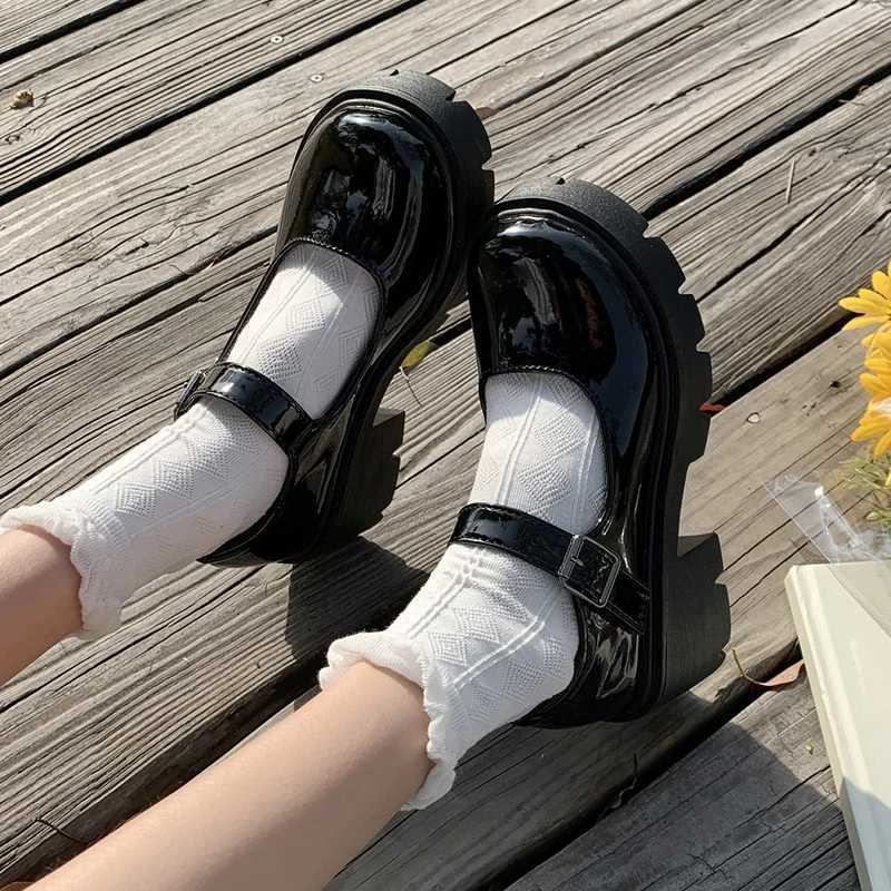 Patent Leather High Heels Mary Jane Shoes Women Japanese Style Ankle Buckle Platform Pumps Woman Punk Jk Uniform Lolita Shoes 43XJ250319