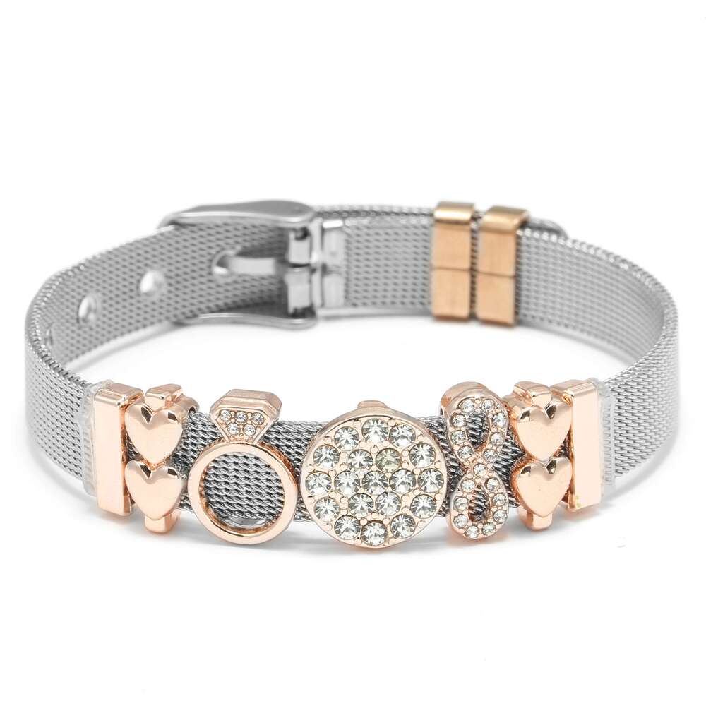 Silver Color Stainless Steel Mesh Bracelets Original DIY Crystal Crown Heart Beads Keeper Bracelets For Women Men Jewelry Gift