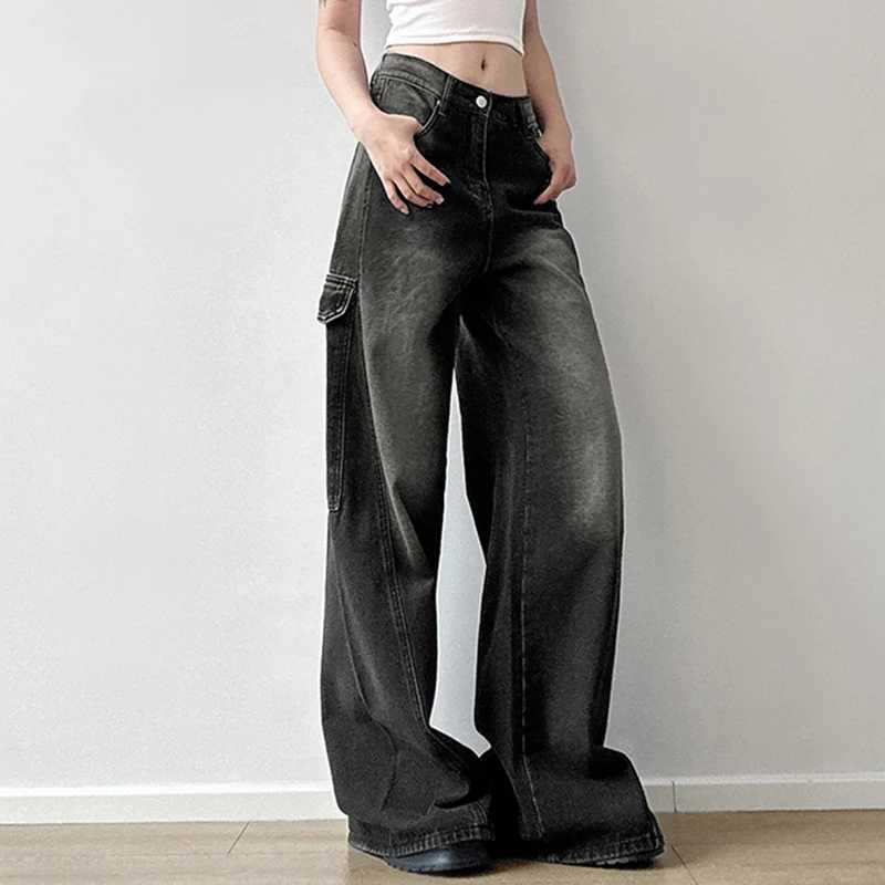 HEYounMIRL Harajuku Street Clothing Luggage Jeans High Waist Slow Speed Suitable for Casual Fashion Y2K Super Large Jeans Korean Spring SetT250319