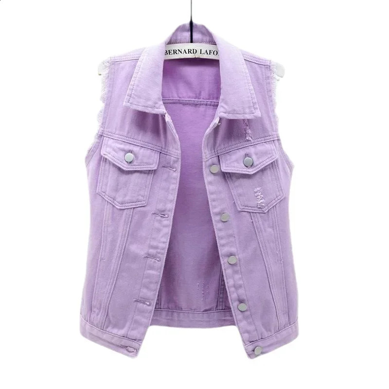 Fashionable Denim Vest Womens Cropped Slimming Fringe No Sleeve Jacket For Spring Summer Versatile Middle Age Clothing 250319